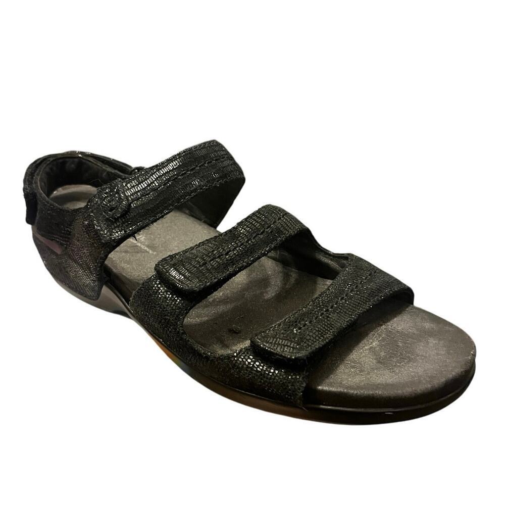 Aravon by New Balance Black Leather Sandals 10D Adjustable Comfort Walking shoe